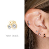 Triple Diamond Cluster Flat Back Stud Earrings in Solid 14k Yellow Gold