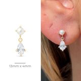 Pearl & Marquise Drop Flat Back Stud Earrings in Solid 14k Yellow Gold