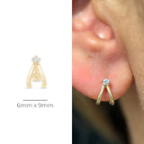 Diamond Double Suspender Flat Back Stud Earrings in Solid 14k Yellow Gold