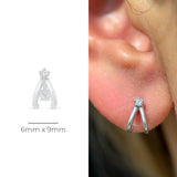 Diamond Double Suspender Flat Back Stud Earrings in Solid 14k White Gold