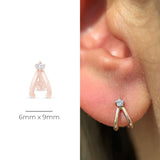 Diamond Double Suspender Flat Back Stud Earrings in Solid 14k Rose Gold