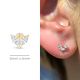 Cubic Zirconia Double Marquise Flat Back Stud Earrings in Solid 14k Yellow Gold