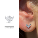Cubic Zirconia Double Marquise Flat Back Stud Earrings in Solid 14k White Gold