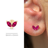 Ruby Double Marquise Flat Back Stud Earrings in Solid 14k Yellow Gold