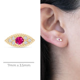 Ruby Evil Eye Flat Back Stud Earrings in Solid 14k Yellow Gold