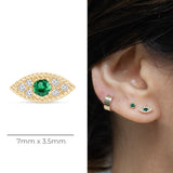 Emerald Evil Eye Flat Back Stud Earrings in Solid 14k Yellow Gold