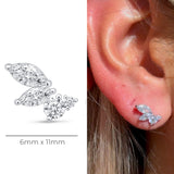 Marquise Angel Wing Flat Back Stud Earrings in Solid 14k White Gold