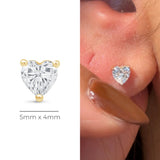 Stone Heart Flat Back Stud Earrings in Solid 14k Yellow Gold
