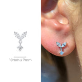 Double Marquise Gemstone Drop Flat Back Stud Earrings in Solid 14k White Gold
