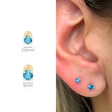 Blue Topaz Cartilage Flat Back Stud Earrings in Solid 14k Yellow Gold