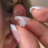Six Round Diamond Flower Flat Back Stud Earrings in Solid 14k Rose Gold