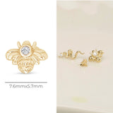 Cubic Zirconia Bee Flat Back Stud Earrings in Solid 14k Yellow Gold