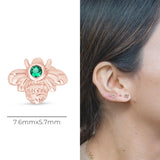 Emerald Bee Flat Back Stud Earrings in Solid 14k Rose Gold