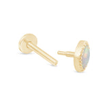 Solid 14k Gold Marquise Opal Milgrain Stud Earring