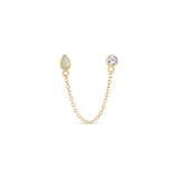Solid 14k Gold Opal CZ Double Stud Chain Earring