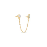 Solid 14k Gold Opal CZ Double Stud Chain Earring