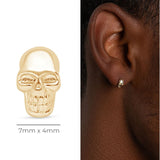 Minimalist Skull Flat Back Stud Earrings in Solid 14k Yellow Gold