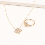 Four Petal Diamond Pavé Flower Necklace in Solid 10k Yellow Gold
