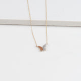 Half Gold Half Diamond Pavé Butterfly Pendant Necklace in Solid 10k Yellow Gold
