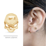 Sassy Skull Flat Back Stud Earrings in Solid 14k Yellow Gold