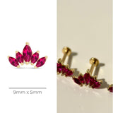 Marquise Cut Five Petal Ruby Lotus Flat Back Stud Earrings in Solid 14k Yellow Gold