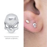 Sassy Skull Flat Back Stud Earringss in Solid 14k White Gold
