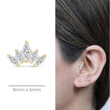 Marquise Cut Five Petal Lotus Flat Back Stud Earrings in Solid 14k Yellow Gold