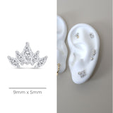 Marquise Cut Five Petal Lotus Flat Back Stud Earrings in Solid 14k White Gold