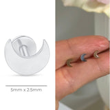 Crescent Moon Flat Back Stud Earrings in Solid 14k White Gold