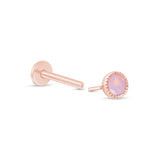 Pink Opal Flat Back Stud Earrings Milgrain Set in Solid 14k Rose Gold
