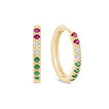 Rainbow Pavé Studded Gemstone Hoop in Solid 14k Yellow Gold
