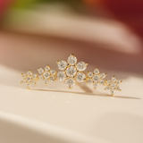 Five Flower Diamond Garland Flat Back Stud Earrings in Solid 14k Yellow Gold