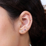 Round Diamond Flat Back Stud Earrings Bezel Set in Solid 14k Yellow Gold