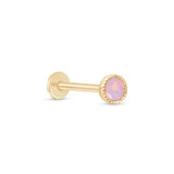 Pink Opal Flat Back Stud Earrings Milgrain Set in Solid 14k Yellow Gold