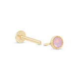 Pink Opal Flat Back Stud Earrings Milgrain Set in Solid 14k Yellow Gold