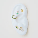 Emerald Evil Eye Flat Back Stud Earrings in Solid 14k Yellow Gold