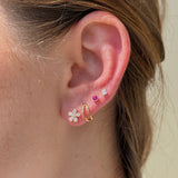 Blooming Flower Flat Back Stud Earrings in Solid 14k Yellow Gold