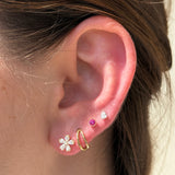 Blooming Flower Flat Back Stud Earrings in Solid 14k Yellow Gold