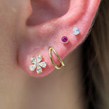 Blooming Flower Flat Back Stud Earrings in Solid 14k Yellow Gold