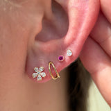 Blooming Flower Flat Back Stud Earrings in Solid 14k Yellow Gold