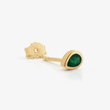 Pear Emerald Bezel Set Earring in Solid 14k Yellow Gold