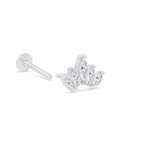 Marquise Cut Five Petal Lotus Flat Back Stud Earrings in Solid 14k White Gold