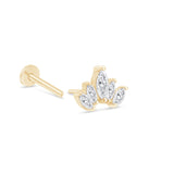 Marquise Cut Five Petal Lotus Flat Back Stud Earrings in Solid 14k Yellow Gold