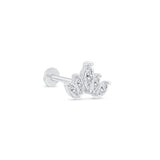 Marquise Cut Five Petal Lotus Flat Back Stud Earrings in Solid 14k White Gold