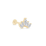 Marquise Cut Five Petal Lotus Flat Back Stud Earrings in Solid 14k Yellow Gold