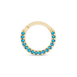 Blue Topaz Pavé Studded Eternity Clicker Hoop in Solid 14k Yellow Gold