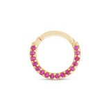 Ruby Studded Clicker Hoop in Solid 14k Yellow Gold