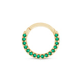 Emerald Studded Clicker Hoop in Solid 14k Yellow Gold