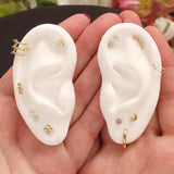 Diamond Constellation Ear Climber Flat Back Stud Earrings in Solid 14k White Gold