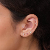 Beaded Marquise Opal Evil Eye Flat Back Stud Earrings in Solid 14k Rose Gold